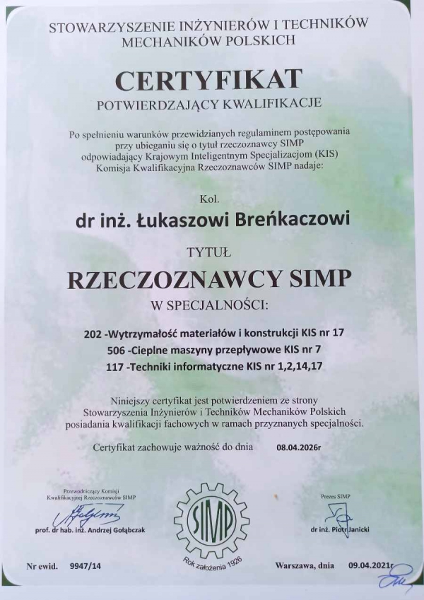 I became a SIMP Expert! (Association of Polish Mechanics Engineers and Technicians)